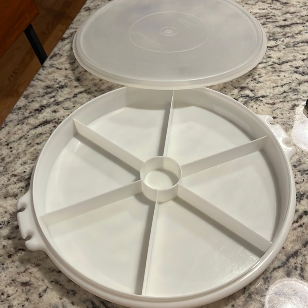 Two piece Tupperware divided serving dish